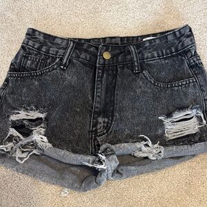 Distressed Black Denim Shorts